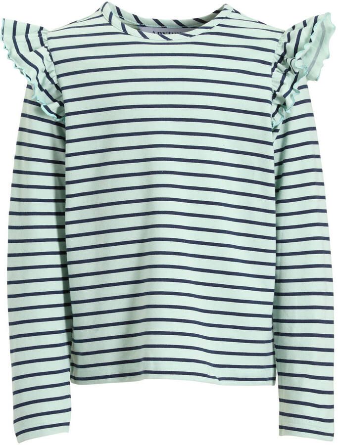 Anytime longsleeve met ruffles grijsgroen donkerblauw