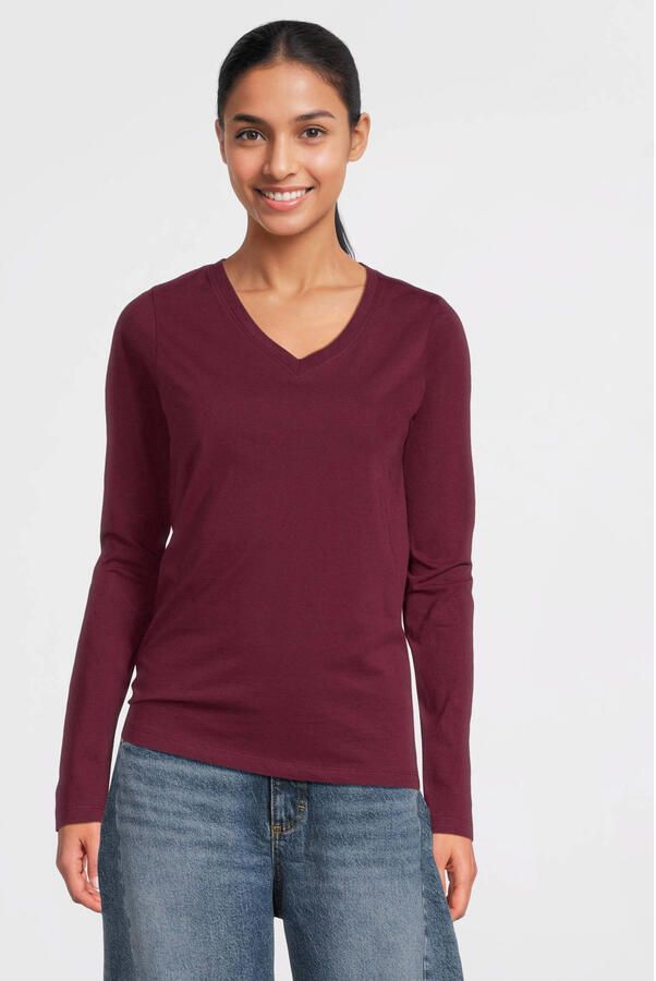 Anytime longsleeve V-hals bordeauxrood