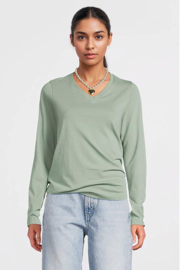 Anytime longsleeve V-hals lichtgroen