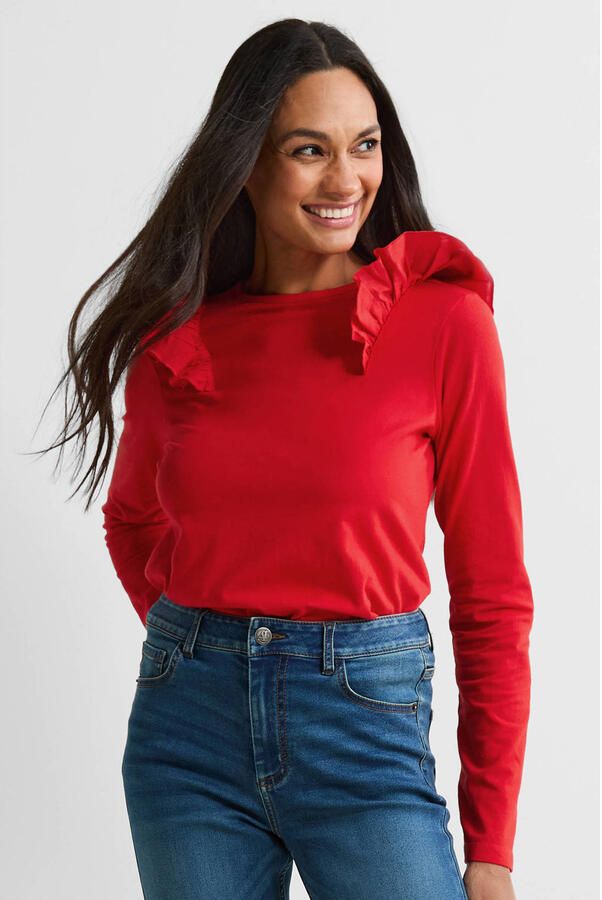 Anytime lonsleeve met ruches rood