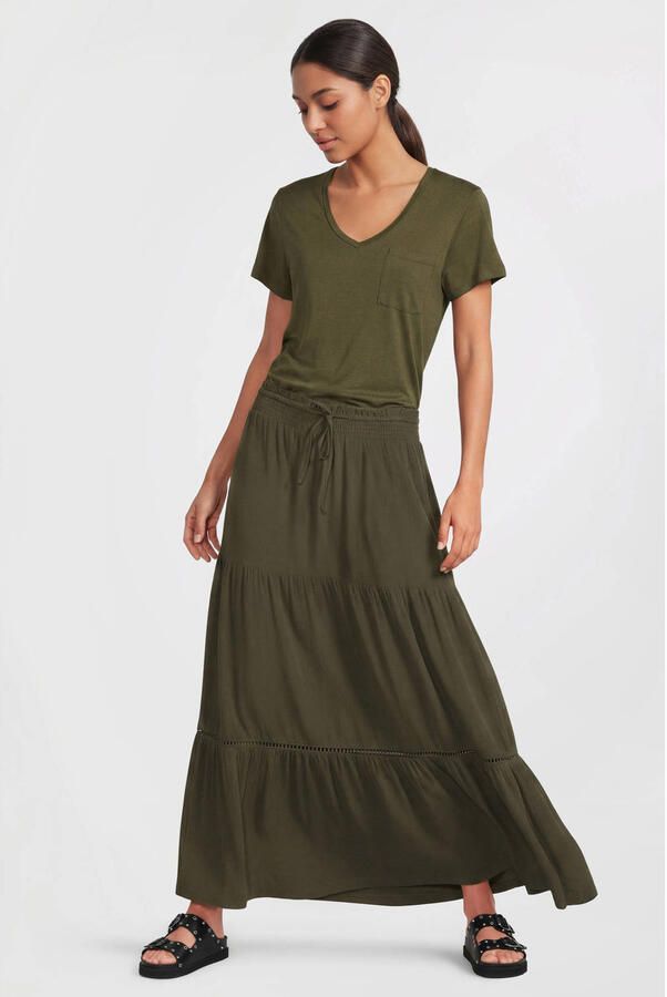 Anytime loose fit T-shirt met V-hals olijfgroen - Foto 3
