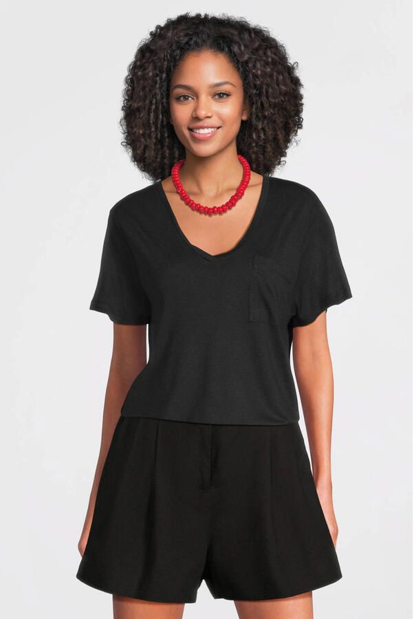 Anytime loose fit T-shirt met V-hals zwart
