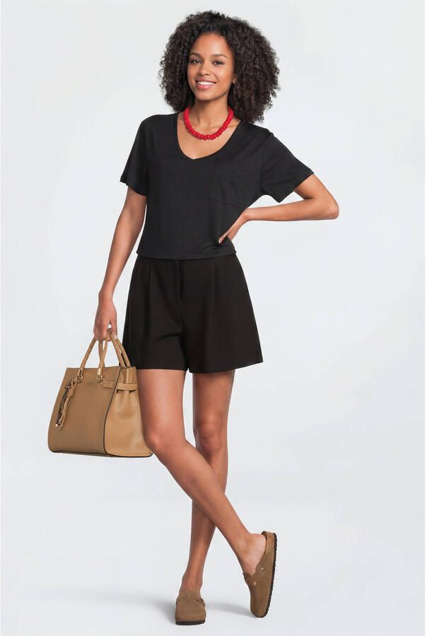 Anytime loose fit T-shirt met V-hals zwart - Foto 2
