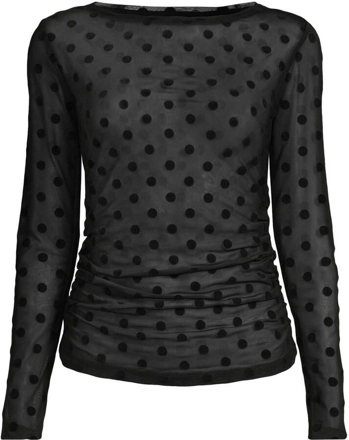 Anytime mesh top met polkadotprint zwart