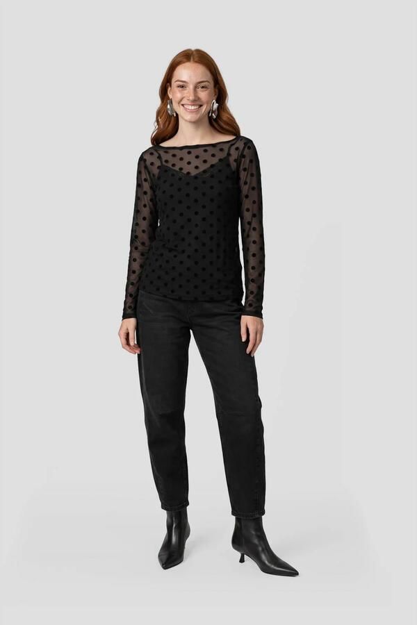 Anytime mesh top met polkadotprint zwart - Foto 3