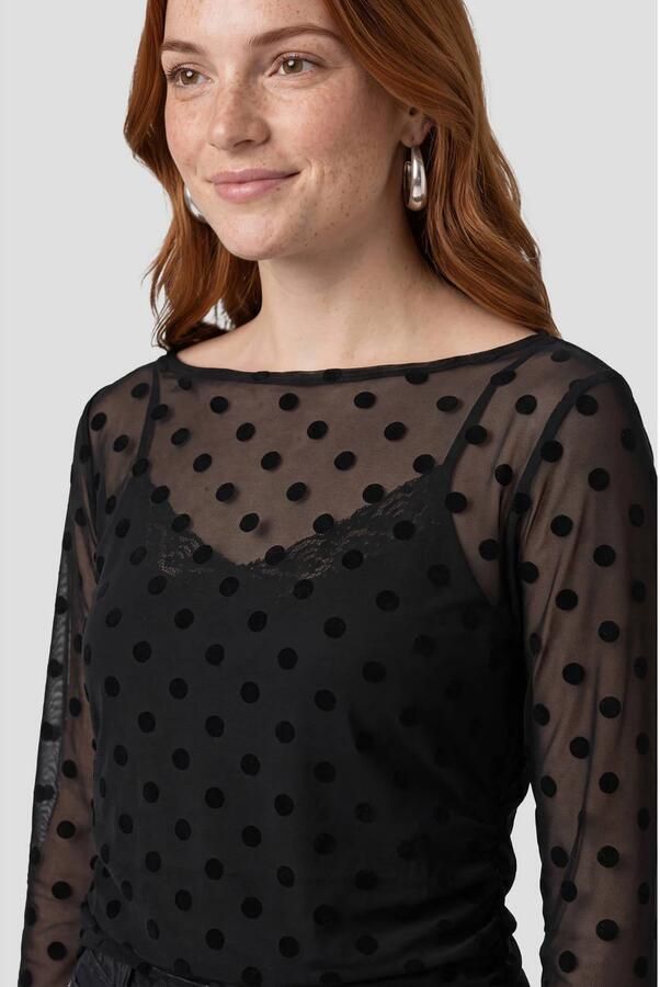 Anytime mesh top met polkadotprint zwart - Foto 2