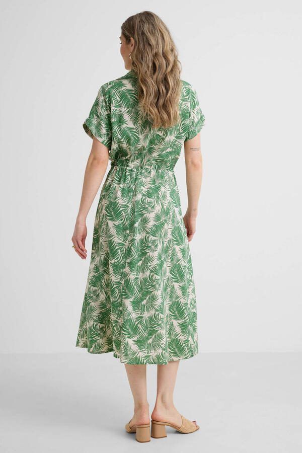 Anytime midi jurk met bladprint beige groen - Foto 2
