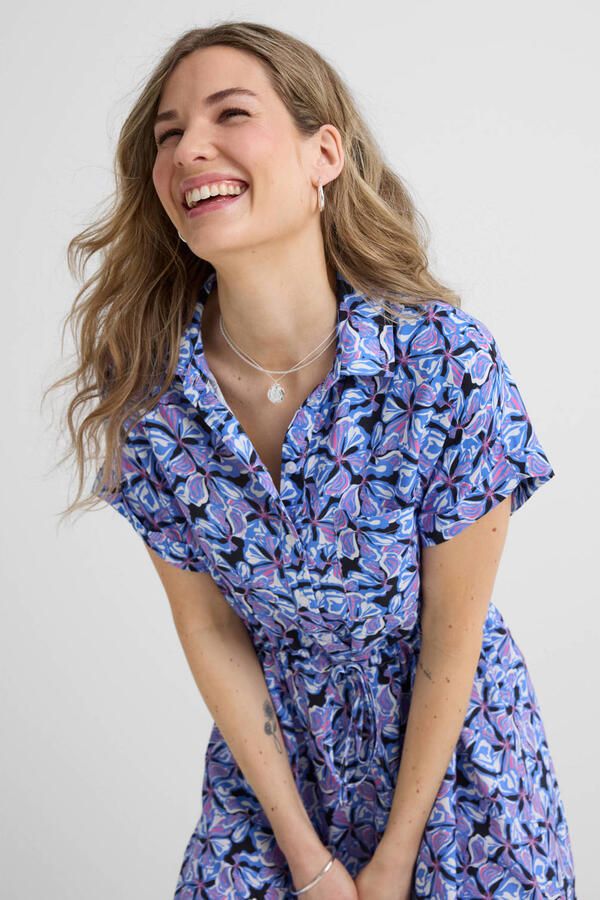 Anytime midi jurk met bloemenprint blauw