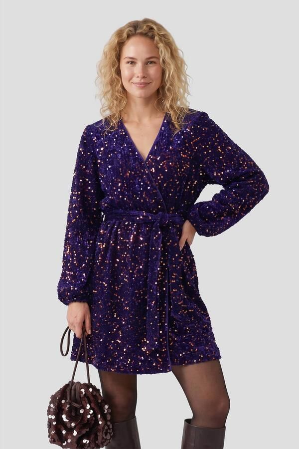 Anytime midi jurk met pailletten blauw