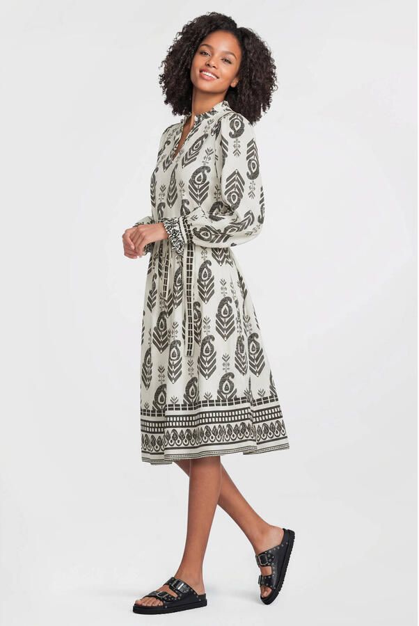 Anytime midi jurk met ruches en all-overprint