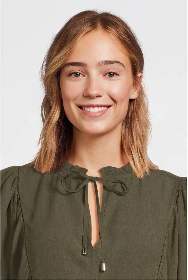 Anytime crinkle midi jurk met V-hals khaki
