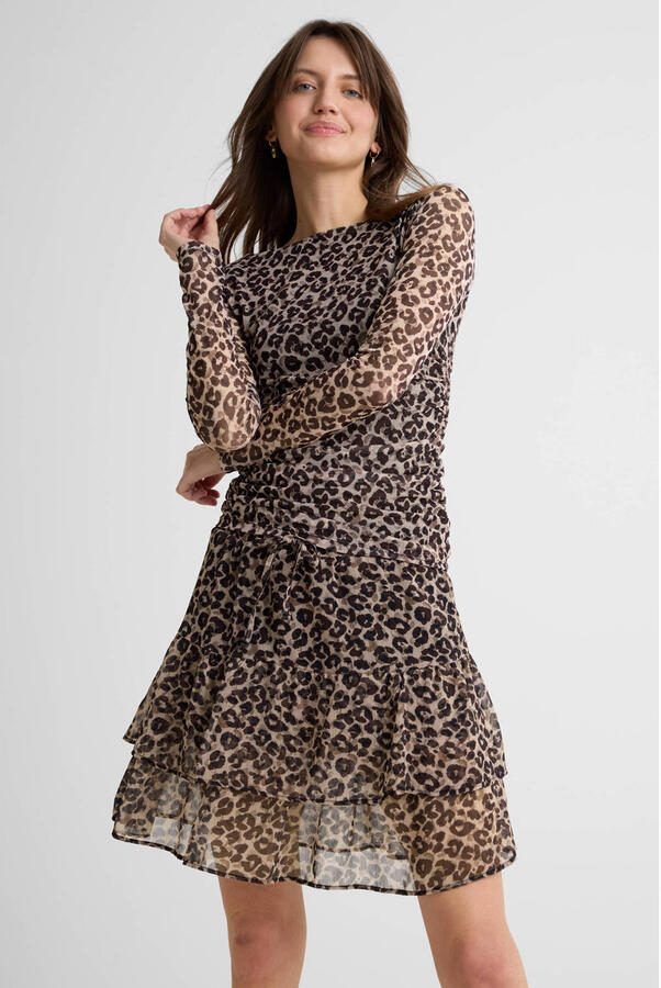 Anytime mini rok met ruches panterprint