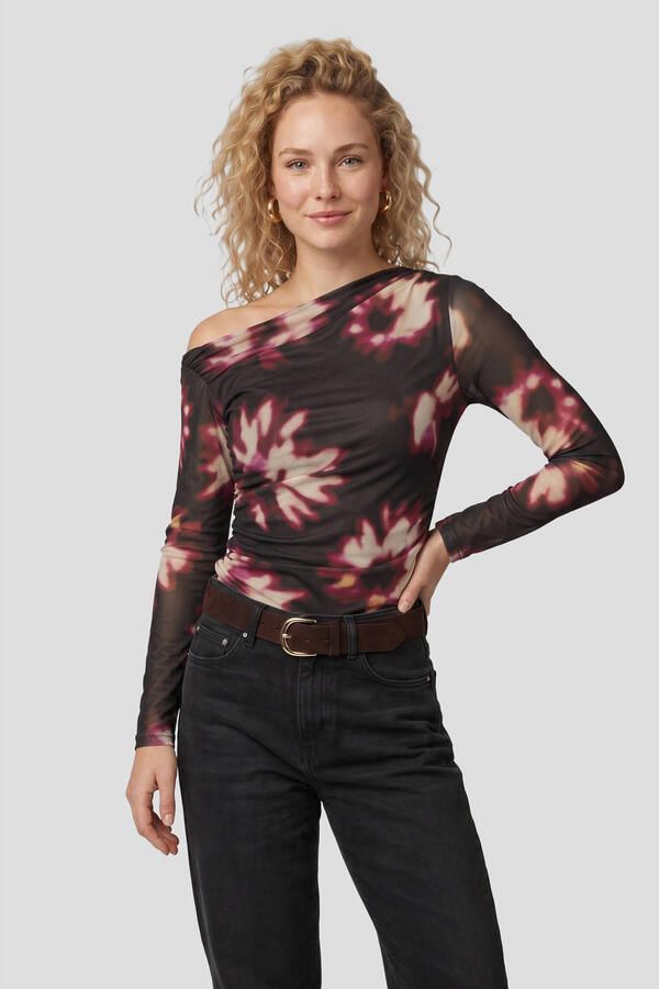 Anytime one shoulder mesh top zwart - Foto 1