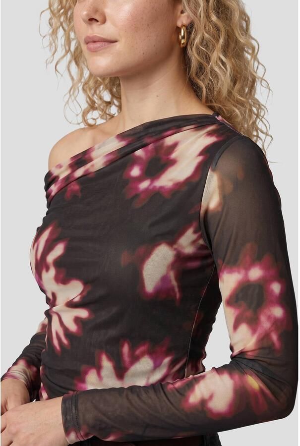 Anytime one shoulder mesh top zwart - Foto 2