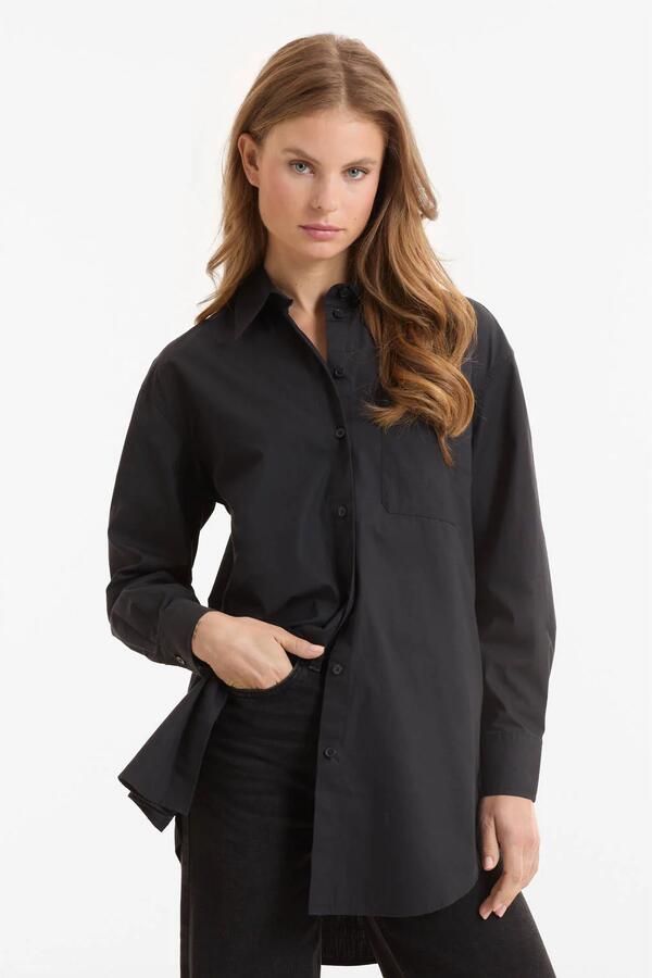 Anytime oversized poplin blouse zwart - Foto 3