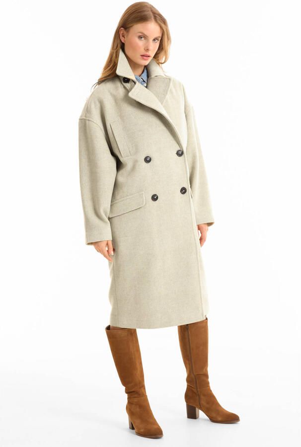 Anytime oversized wollen jas crème - Foto 3