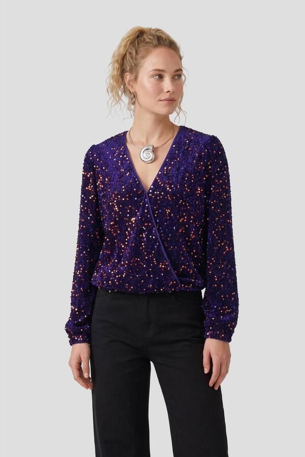 Anytime overslagtop met pailletten blauw
