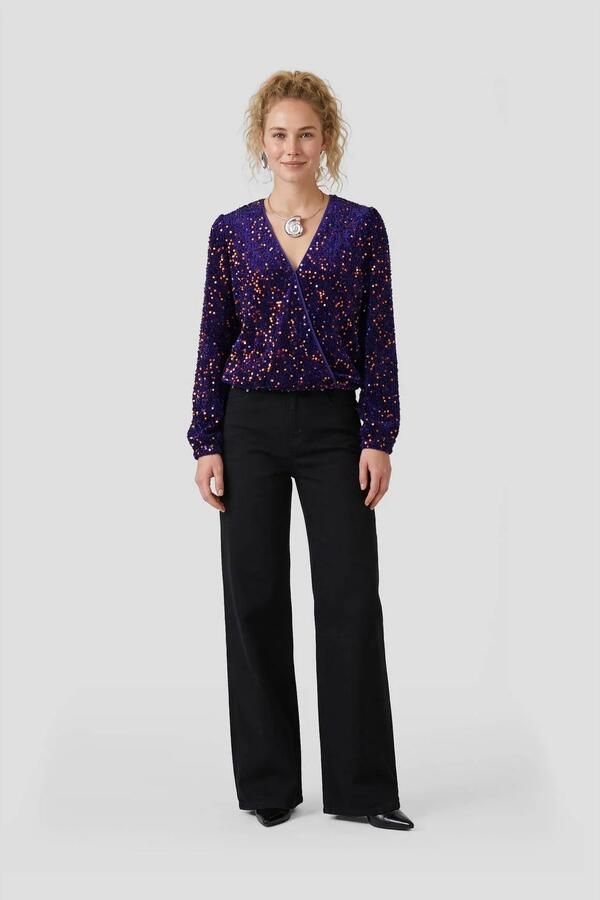 Anytime overslagtop met pailletten blauw - Foto 2
