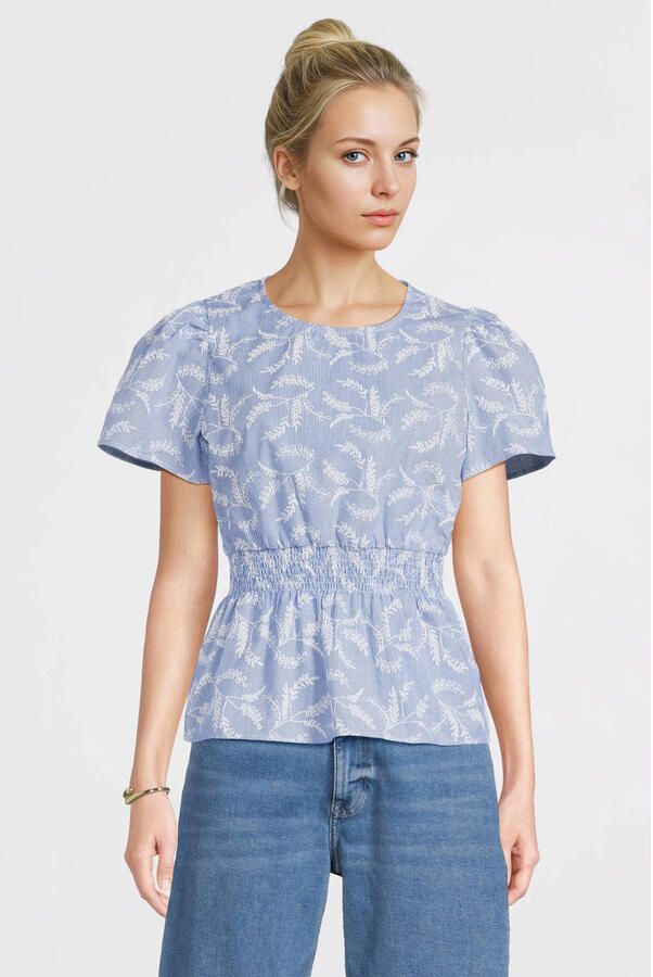 Anytime peplum top met all-overprint blauw