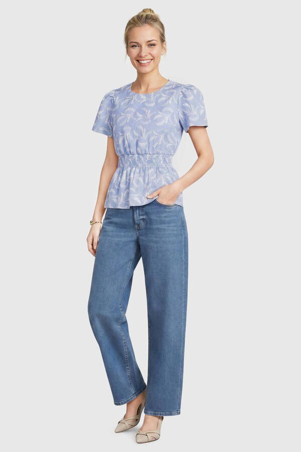 Anytime peplum top met all-overprint blauw - Foto 3