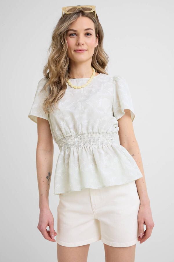Anytime peplum top met all-overprint lichtgroen