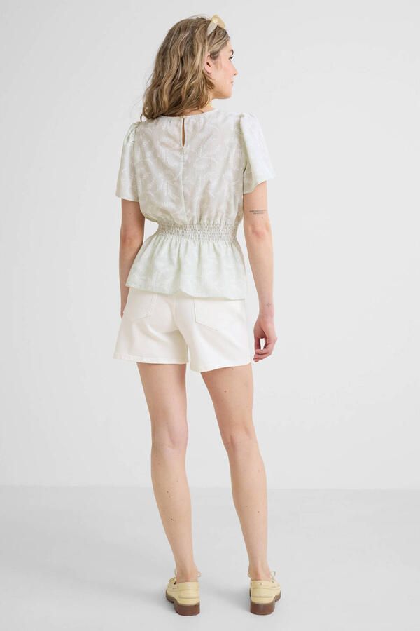 Anytime peplum top met all-overprint lichtgroen - Foto 3