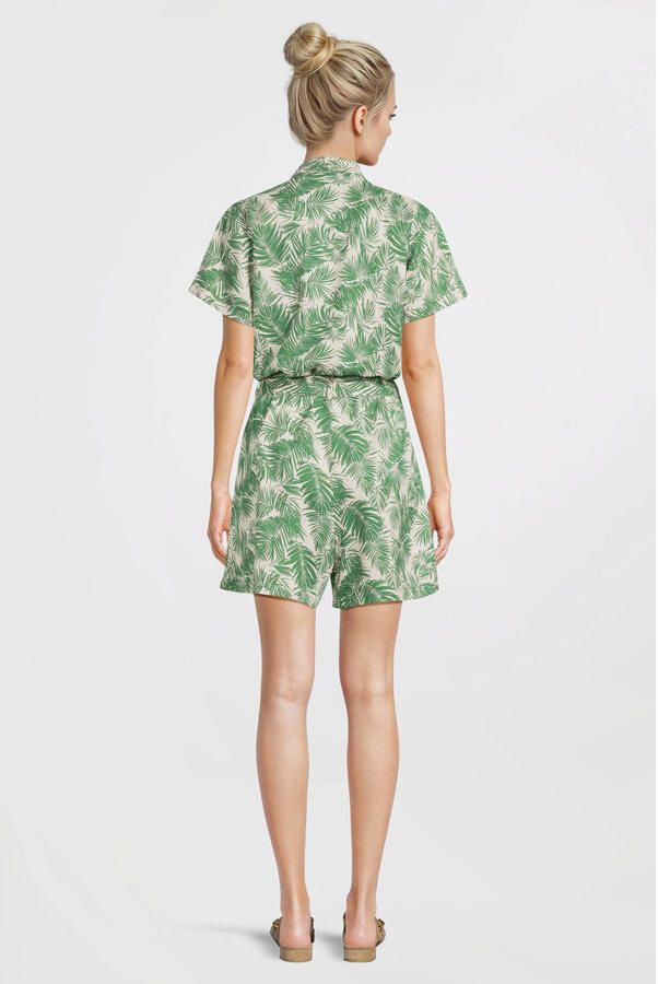 Anytime playsuit met bladprint beige groen - Foto 2