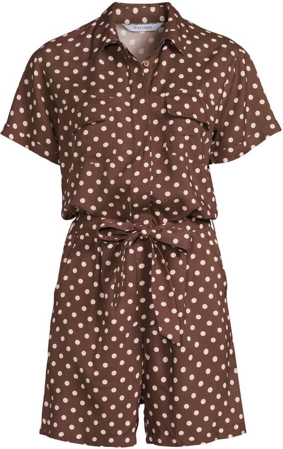 Anytime playsuit met stippen bruin beige