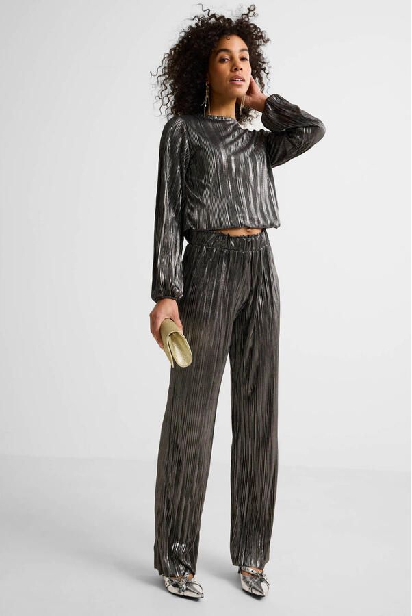 Anytime plisse wide leg zilver