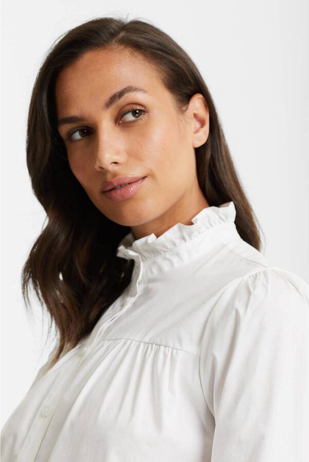 Anytime poplin blouse met ruches wit - Foto 4