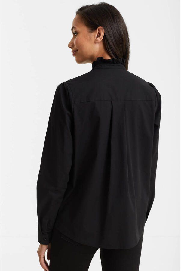 Anytime poplin blouse met ruches zwart - Foto 3