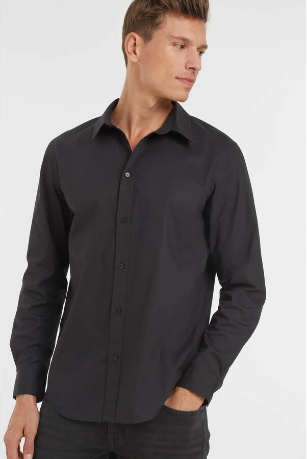 Anytime regular fit poplin overhemd zwart - Foto 3