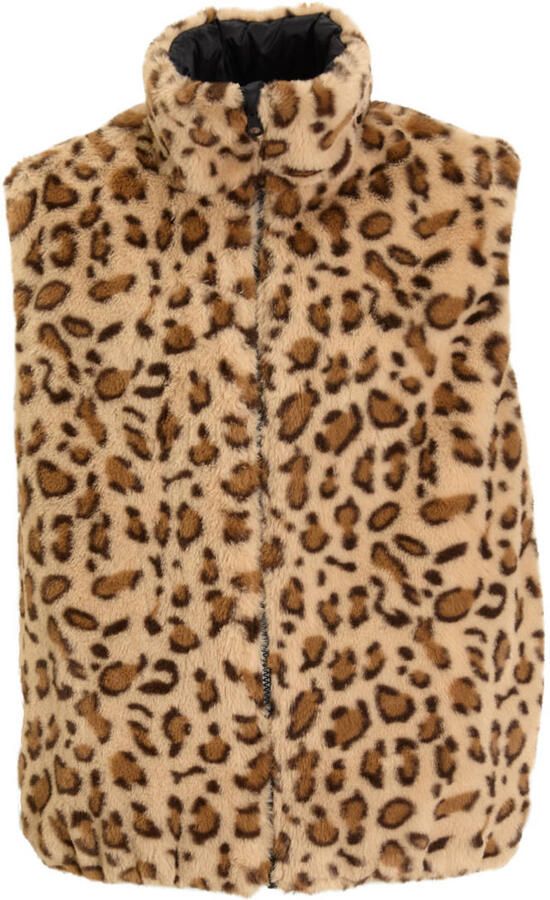 Anytime reversible meisjes gilet panterprint zwart