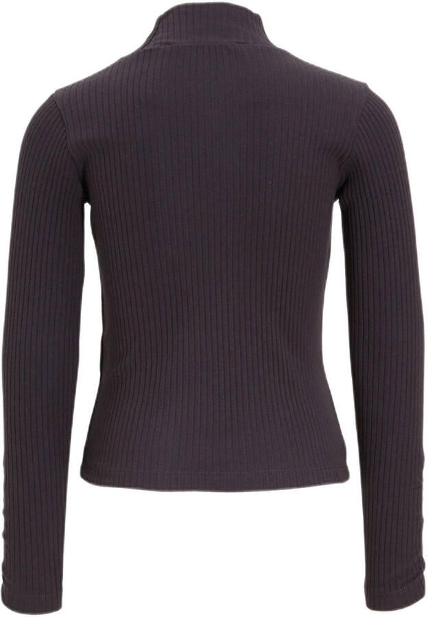 Anytime ribgebreide longsleeve donkerblauw grijs Meisjes Katoen Opstaande kraag 110 116 - Foto 2