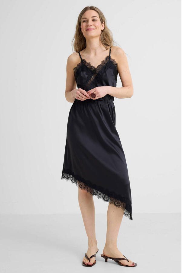 Anytime satijnen asymmetrische midi rok zwart