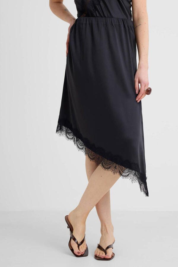 Anytime satijnen asymmetrische midi rok zwart - Foto 3