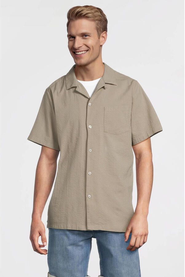 Anytime seersucker overhemd lichtkhaki