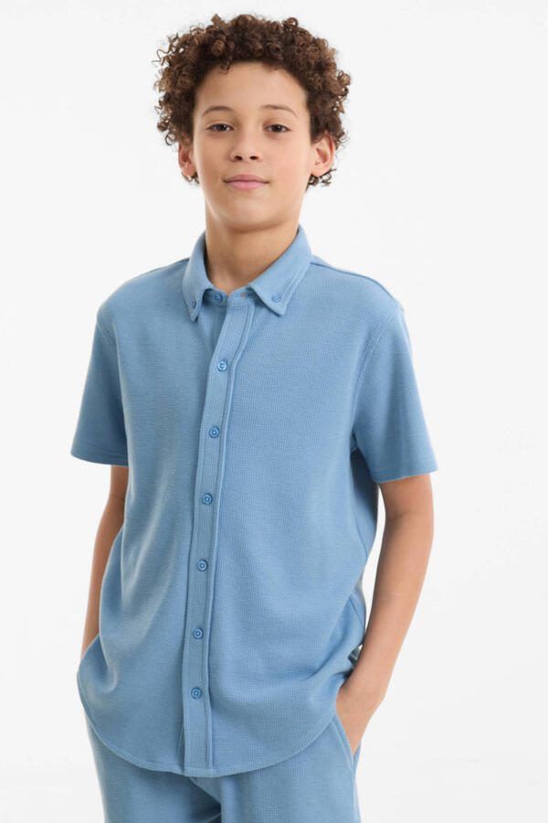 Anytime shirt waffle blauw