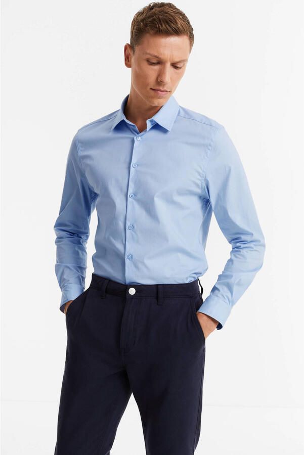 Anytime slim fit poplin overhemd lichtblauw - Foto 2