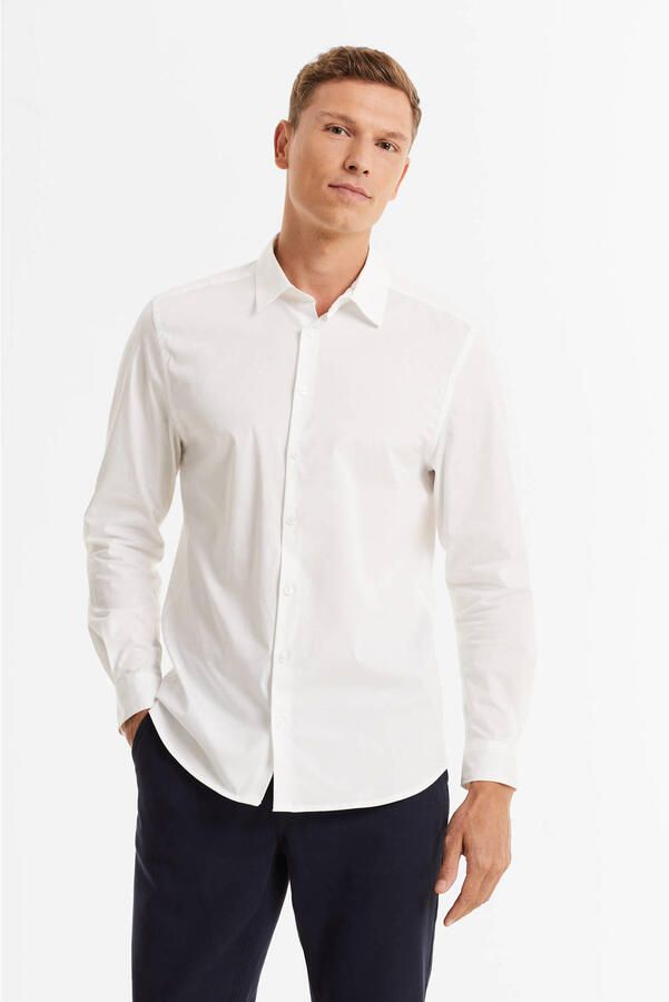 Anytime slim fit poplin overhemd wit - Foto 3