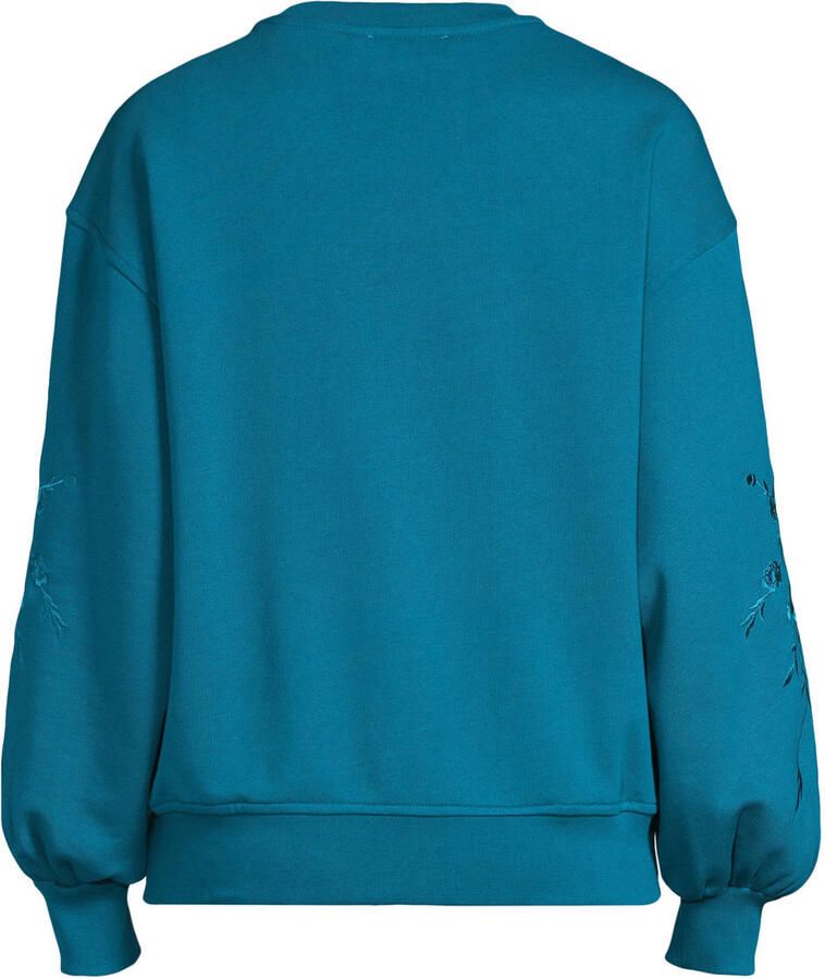 Anytime sweater met borduursel donkercyaan - Foto 2