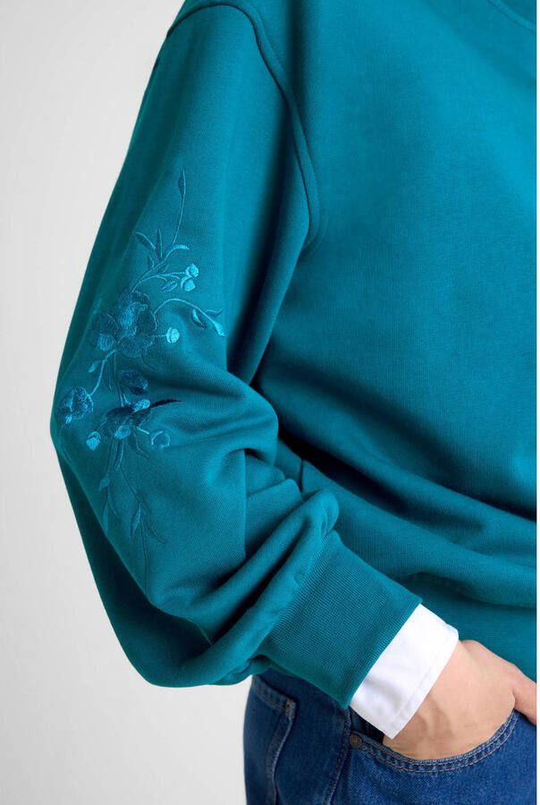 Anytime sweater met borduursel donkercyaan - Foto 3