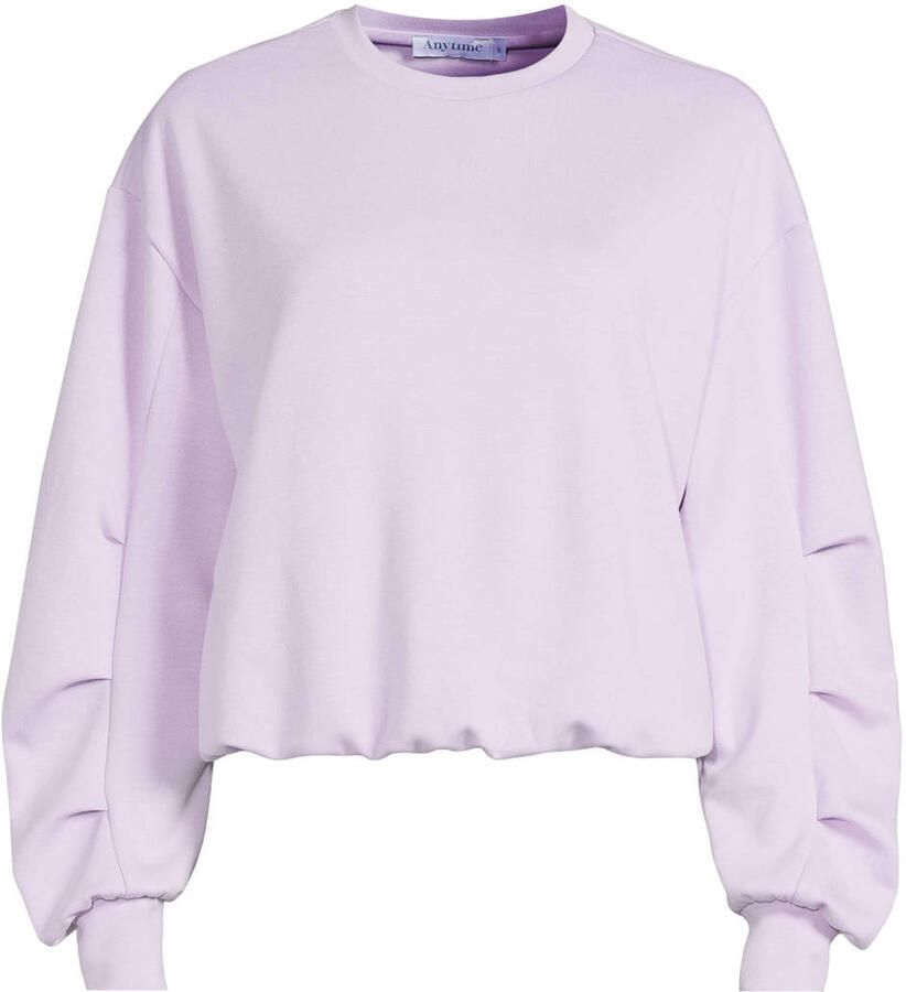 Anytime sweater met naaddetail en plooien lila