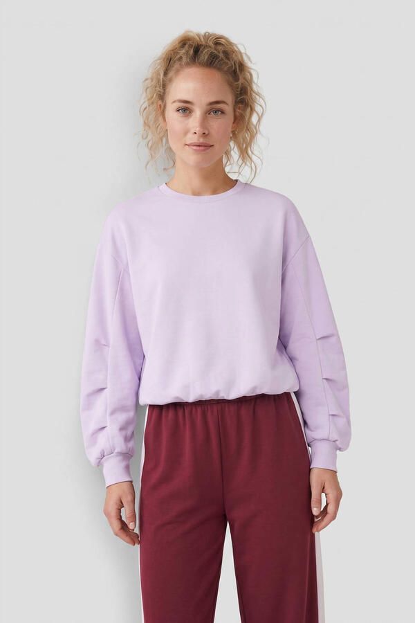 Anytime sweater met naaddetail en plooien lila - Foto 2