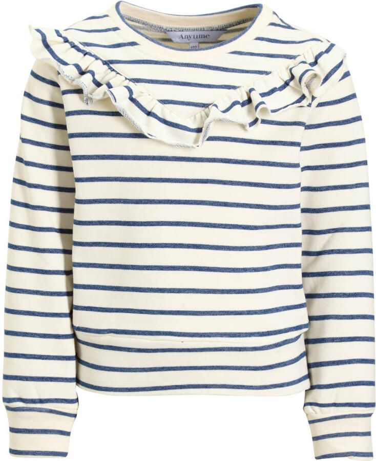 Anytime sweater met streep wit blauw