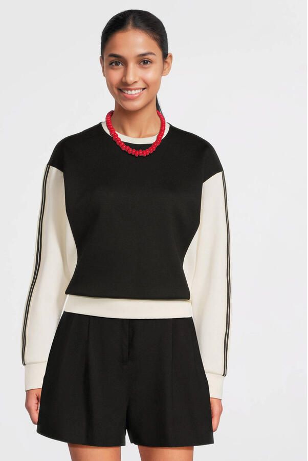 Anytime sweater met tape detail zwart crème