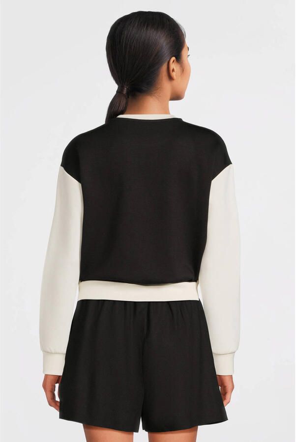 Anytime sweater met tape detail zwart crème - Foto 2