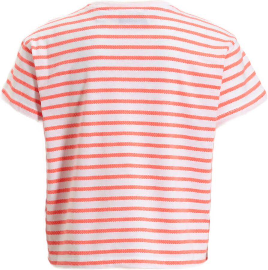 Anytime T-shirt met knoopdetail wit koraal Oranje Meisjes Katoen Ronde hals 146 152 - Foto 2