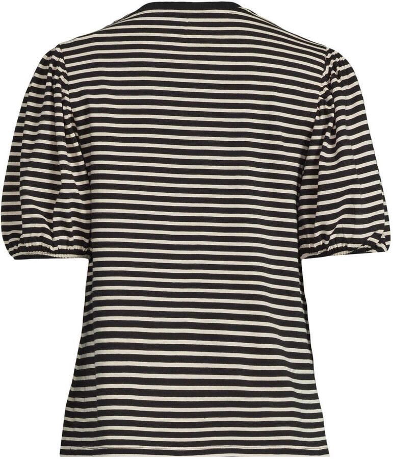 Anytime T-shirt met pofmouwen gestreept zwart beige - Foto 2