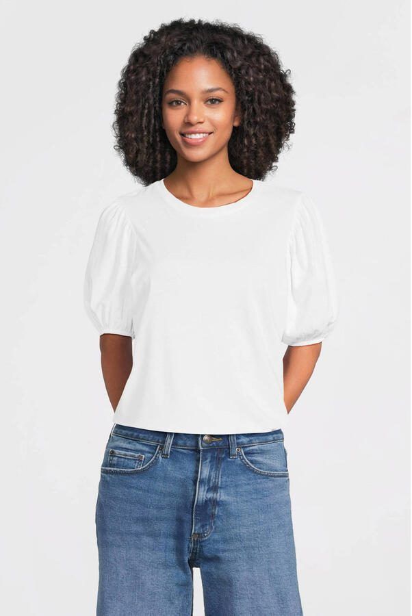 Anytime T-shirt met pofmouwen wit